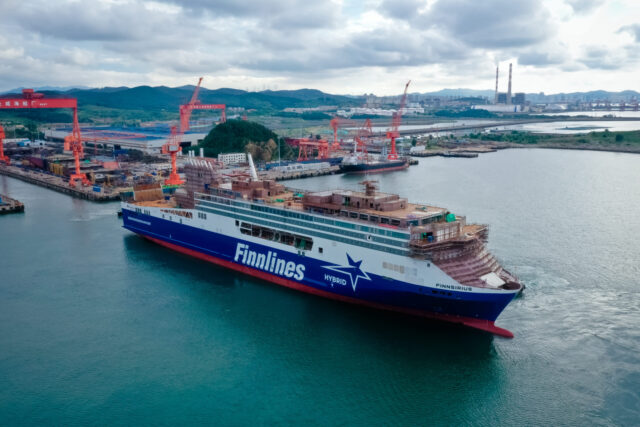 Finnsirius hybrid Ropax desiged by Knud e. hansen zero emission in port